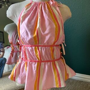 Club Monaco Pink and Orange Striped Halter Top